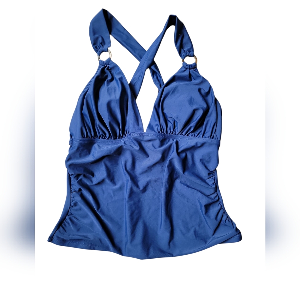 Tankini Top W/ Built In Bra Cross Back NWOT Sz L